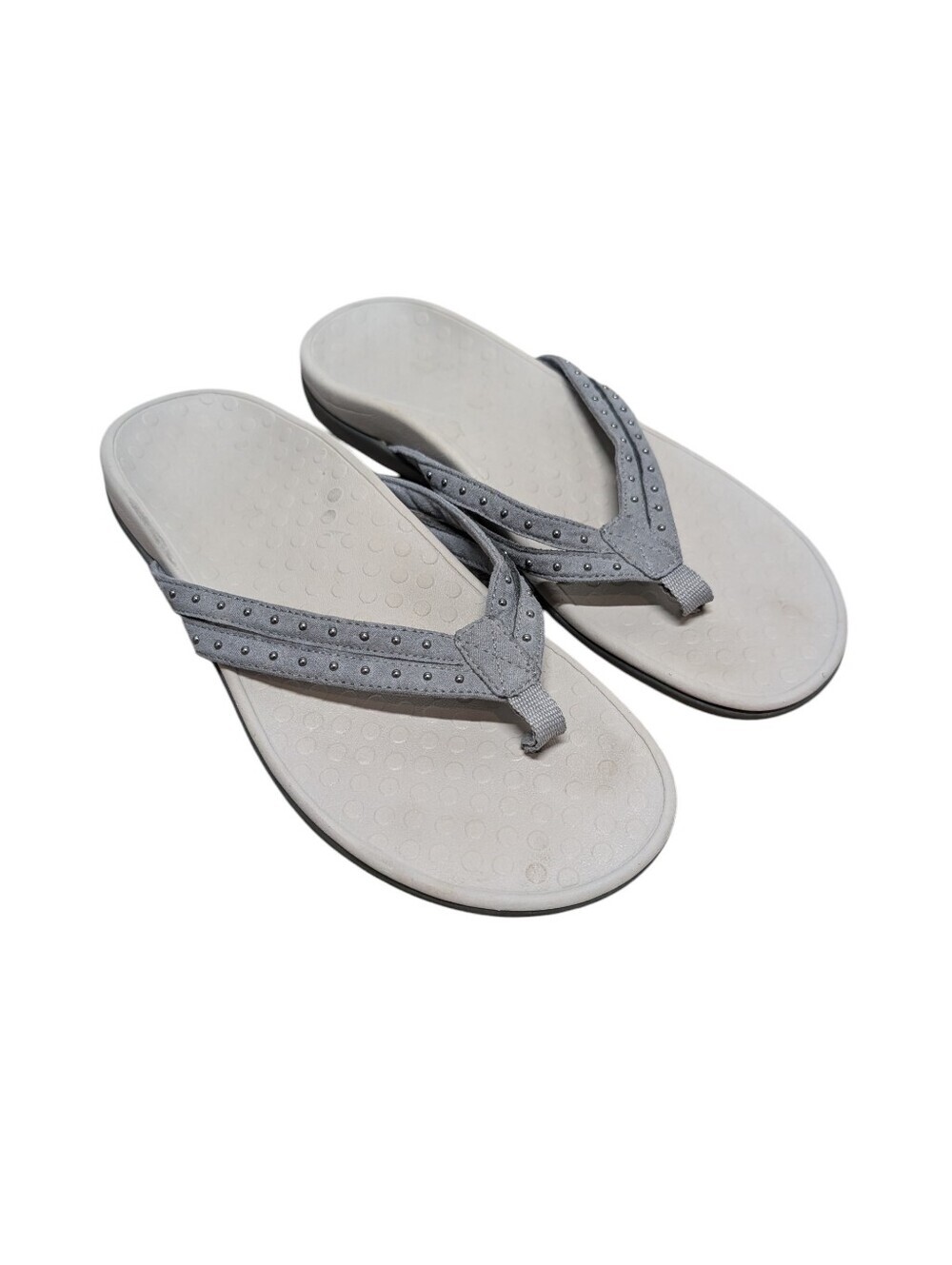 VIONIC Women's Sandals Tasha Studded Comfort Flat Gray Thong Summer Size 9